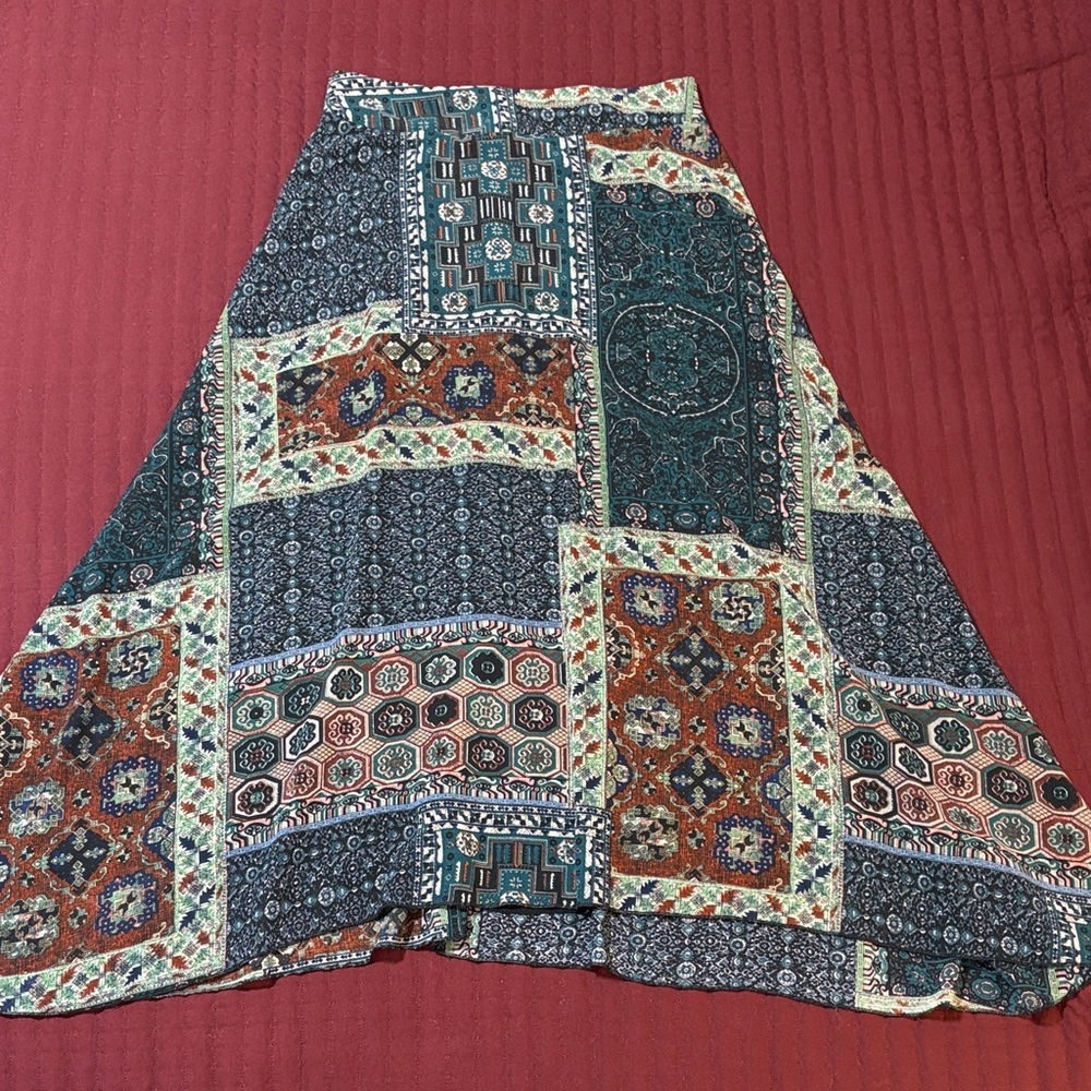 Earthbound Patchwork A-Line Maxi Skirt - Multicolor Size Large